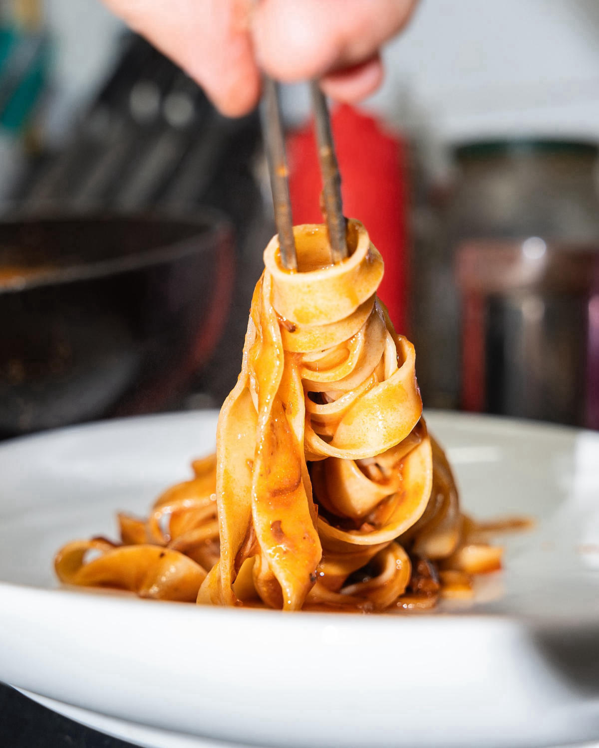 Fresh tagliatelle served at Pomodoro & Mozzarella